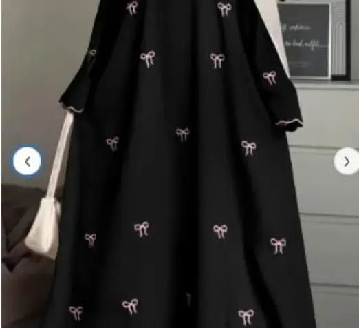 legant Black Abaya with Pink Bow Embroidery